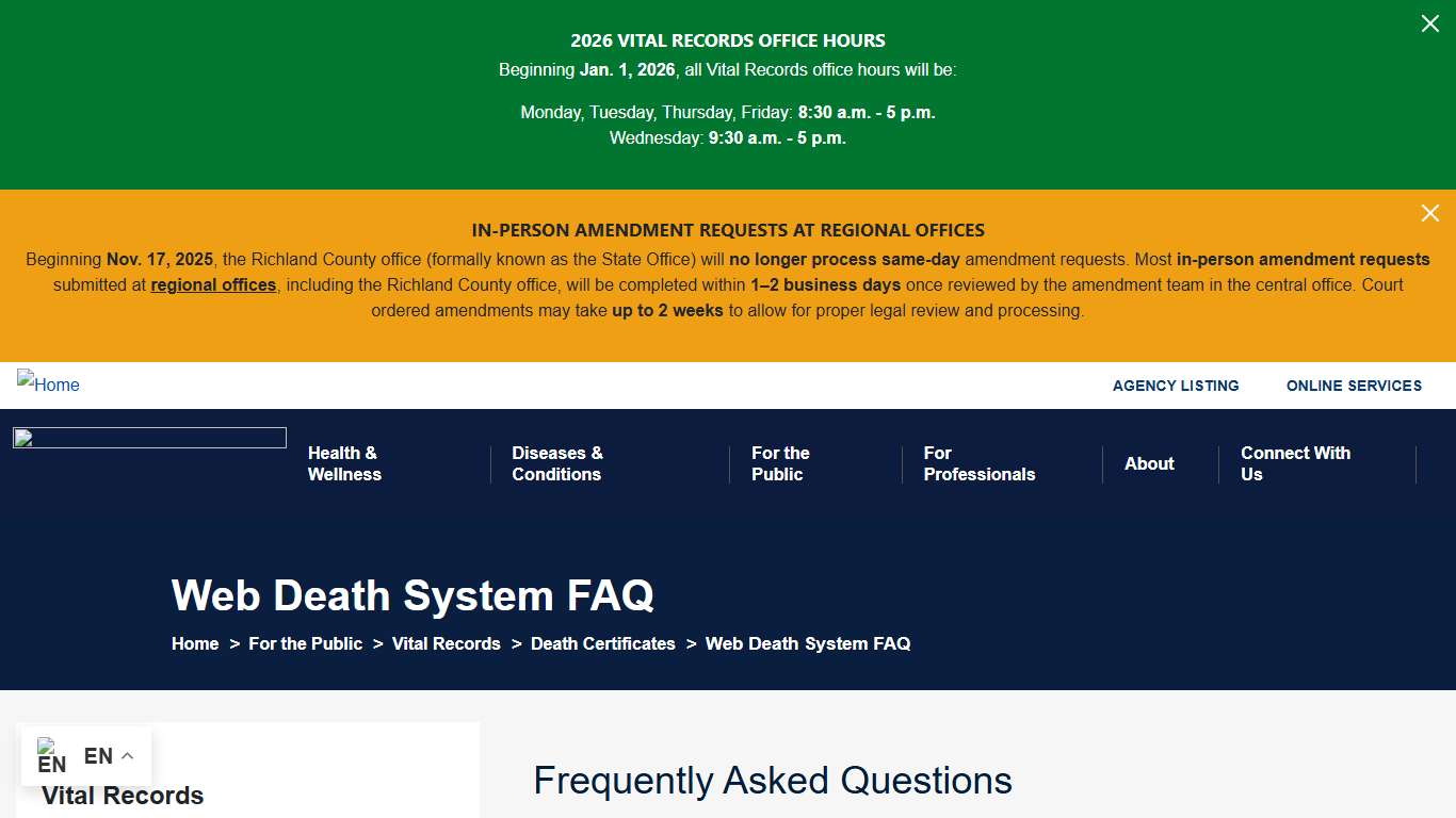 Web Death System FAQ South Carolina Department of Public Health