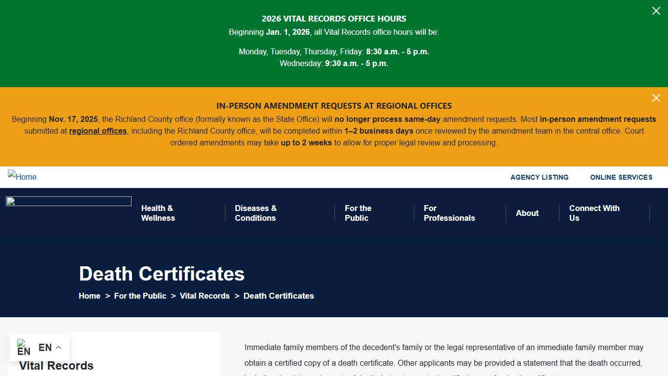 Death Certificates South Carolina Department of Public Health